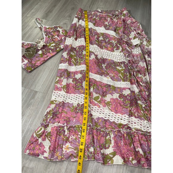 Z&L Europe Women Pink Floral Lace Trim Crop Top and Maxi Skirt Set Size L NWT - Picture 3 of 10